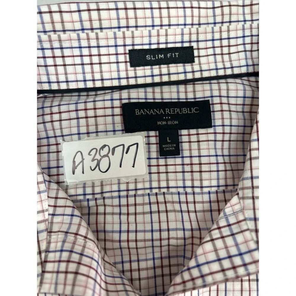 Banana Republic check dress shirt Men's size Large white‎ long-sleeve